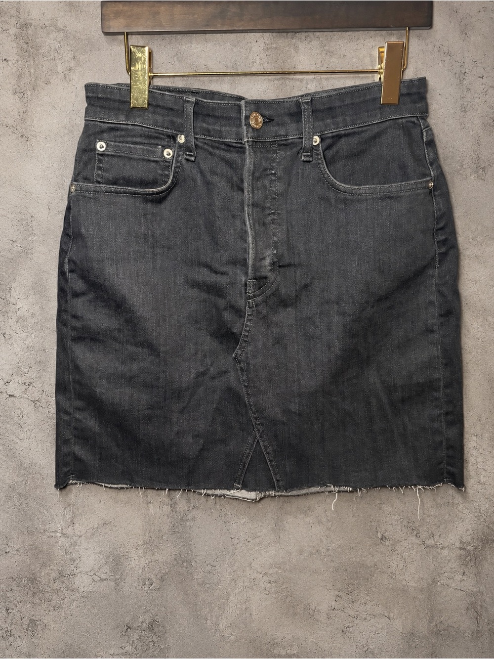 Rag & Bone Grey Raw Hem Denim Mini Skirt 29 Y2K Grunge